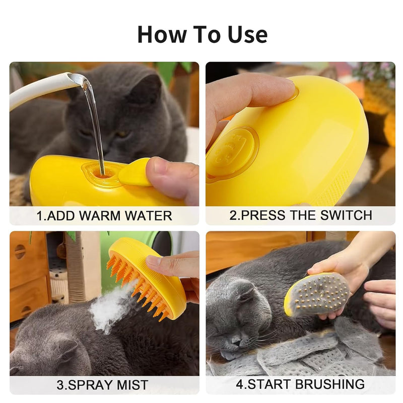 Brosse à vapeur rechargeable exclusive et brevetée (95°F-113°F) pour le bain des animaux 