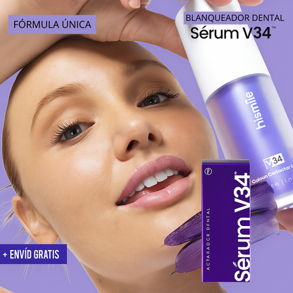 Blanqueador dental Sérum V34 – fórmula única y exclusiva para el blanqueamiento de los dientes en pocos minutos al día.